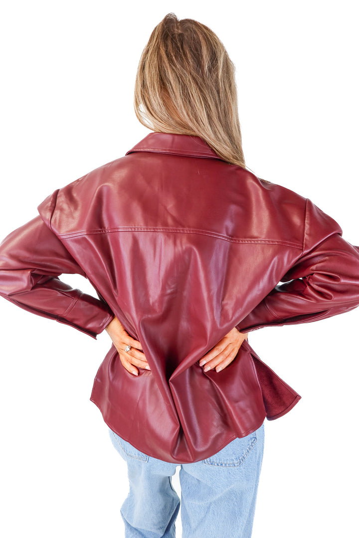 abercrombie & fitch wine vegan leather shacket NWT (m; retails $90)