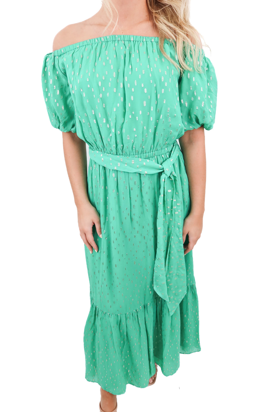 Lilly Pulitzer green off shoulder maxi dress (S)