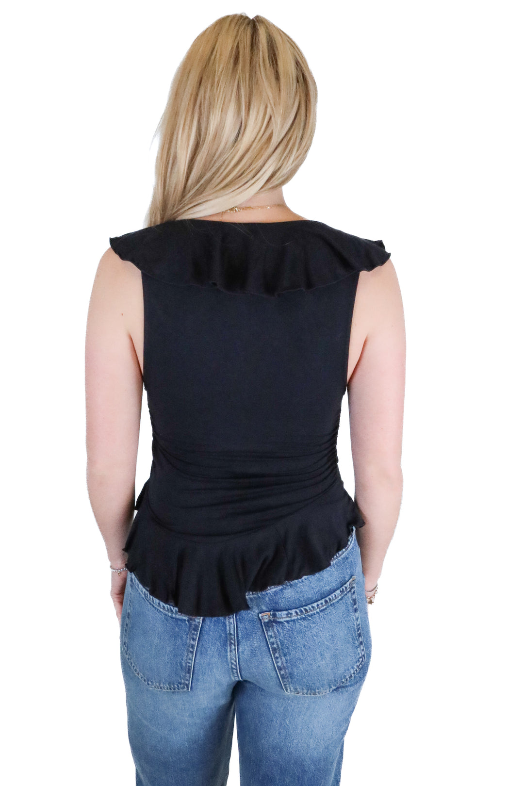 Free People Black Ruffle Top (S; retail $78)