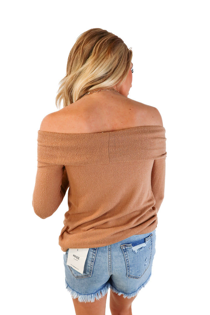 Abercrombie & fitch brown off the shoulder knit top (xs; retail $59)