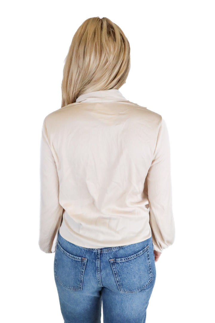Vici Beige Plisse Criss Cross Blouse (S; retail $58)