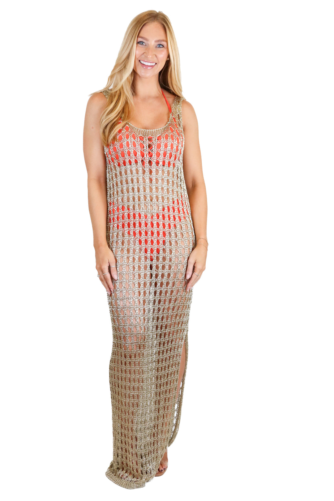Venus Gold Knitted Cover Up Dress (S)