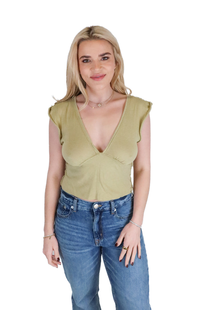 We The Free Light Green V-Neck Top (XS)