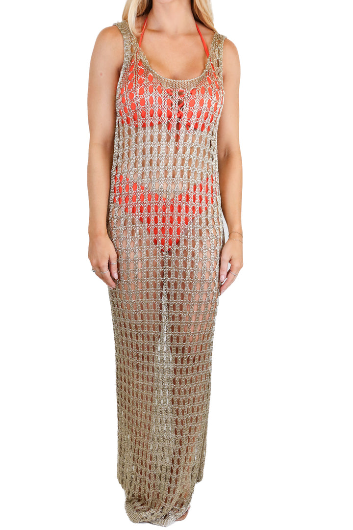 Venus Gold Knitted Cover Up Dress (S)
