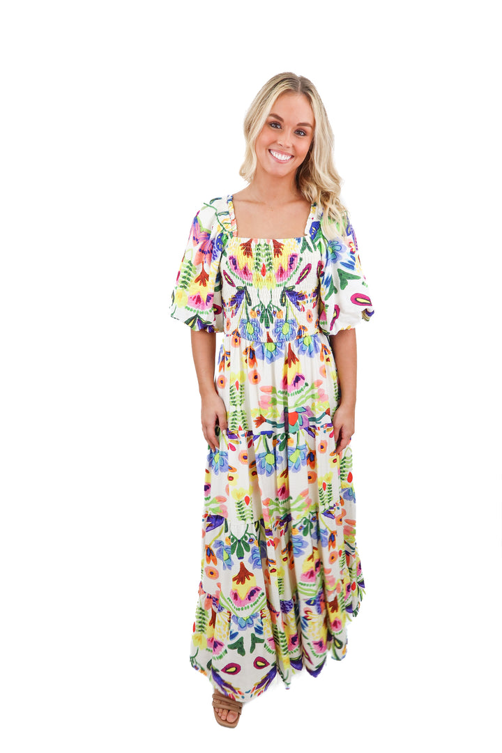 J.nna cream floral maxi dress (XS)