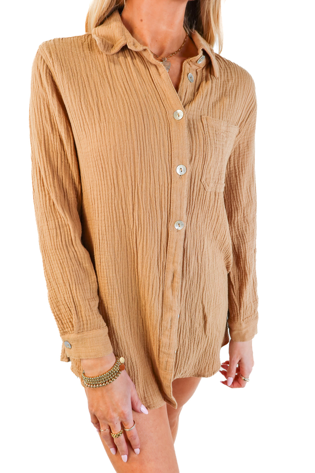 Millibon brown gauze button up (s)