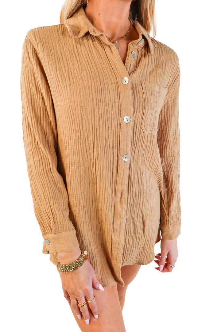 Millibon brown gauze button up (s)