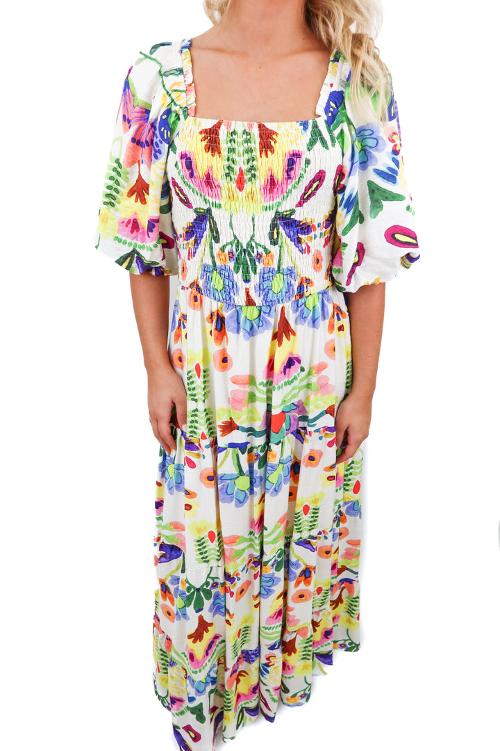 J.nna cream floral maxi dress (XS)
