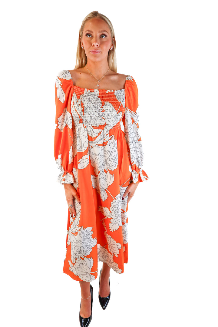 Sunday Up Orange floral maxi dress (s)