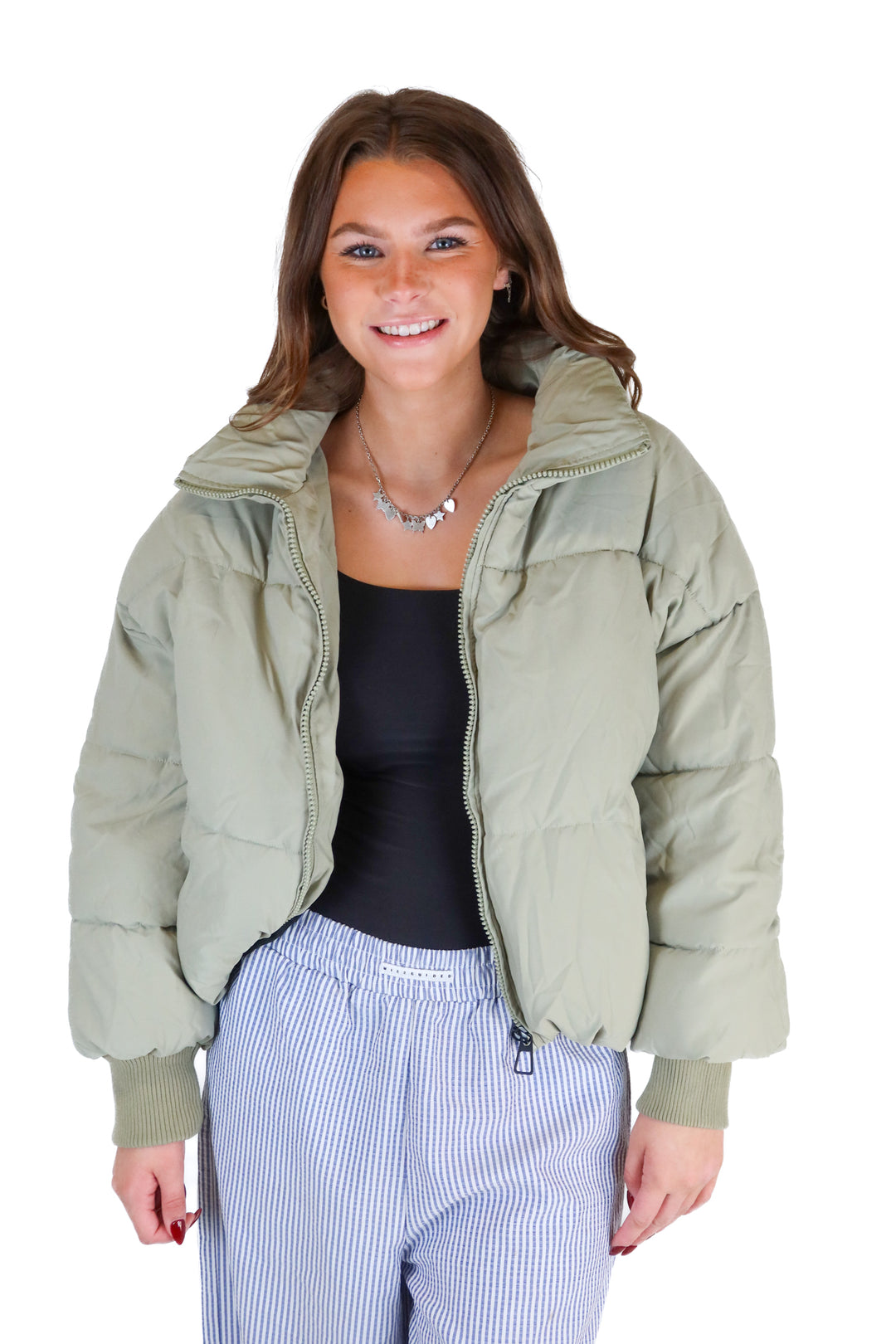 Sage green puffer jacket (S)