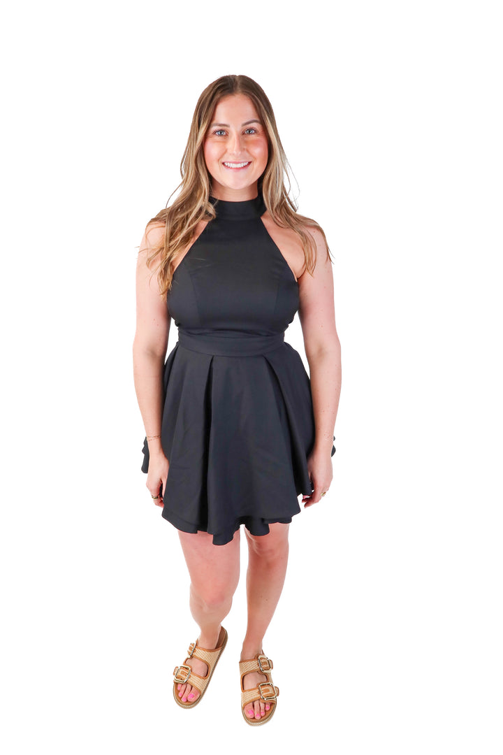 lulus black high neck skater dress (s; retail $49)