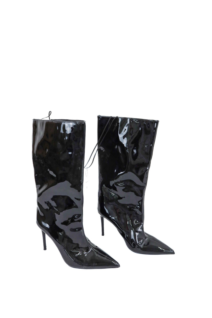 express pointed black patent boots NWT (7; retail $98)