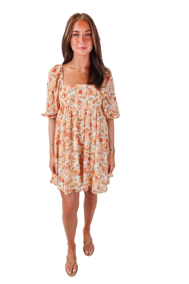 storia peach/orange floral mini dress (s)