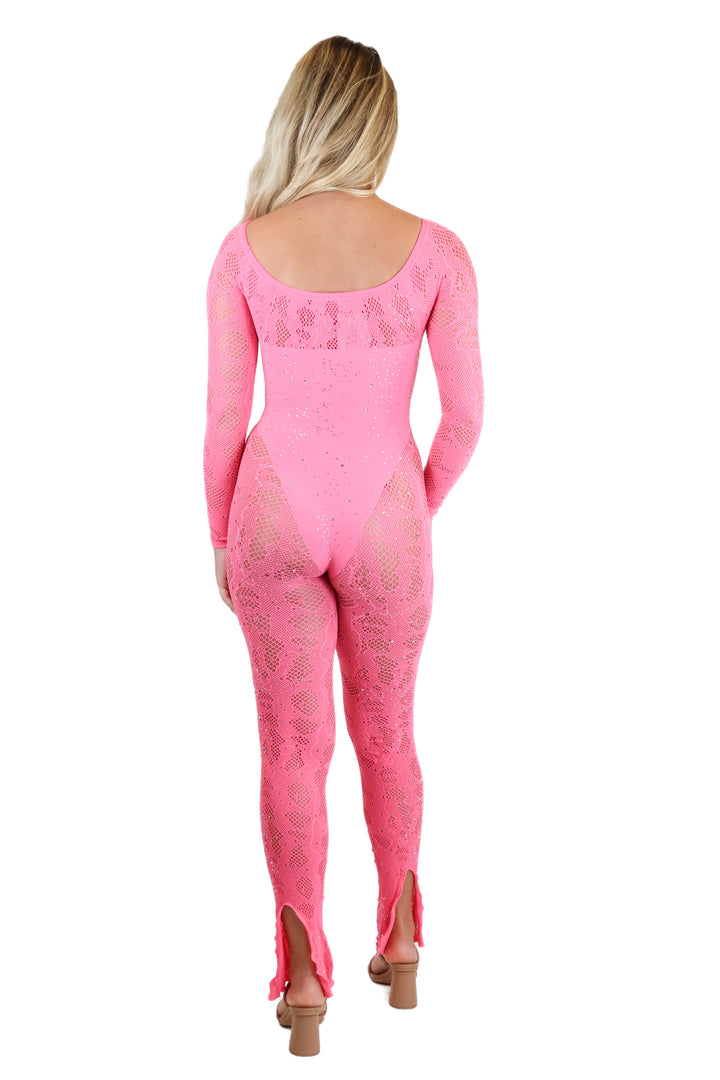 white fox neon pink mesh jumpsuit (os)