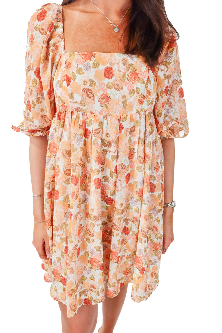 storia peach/orange floral mini dress (s)