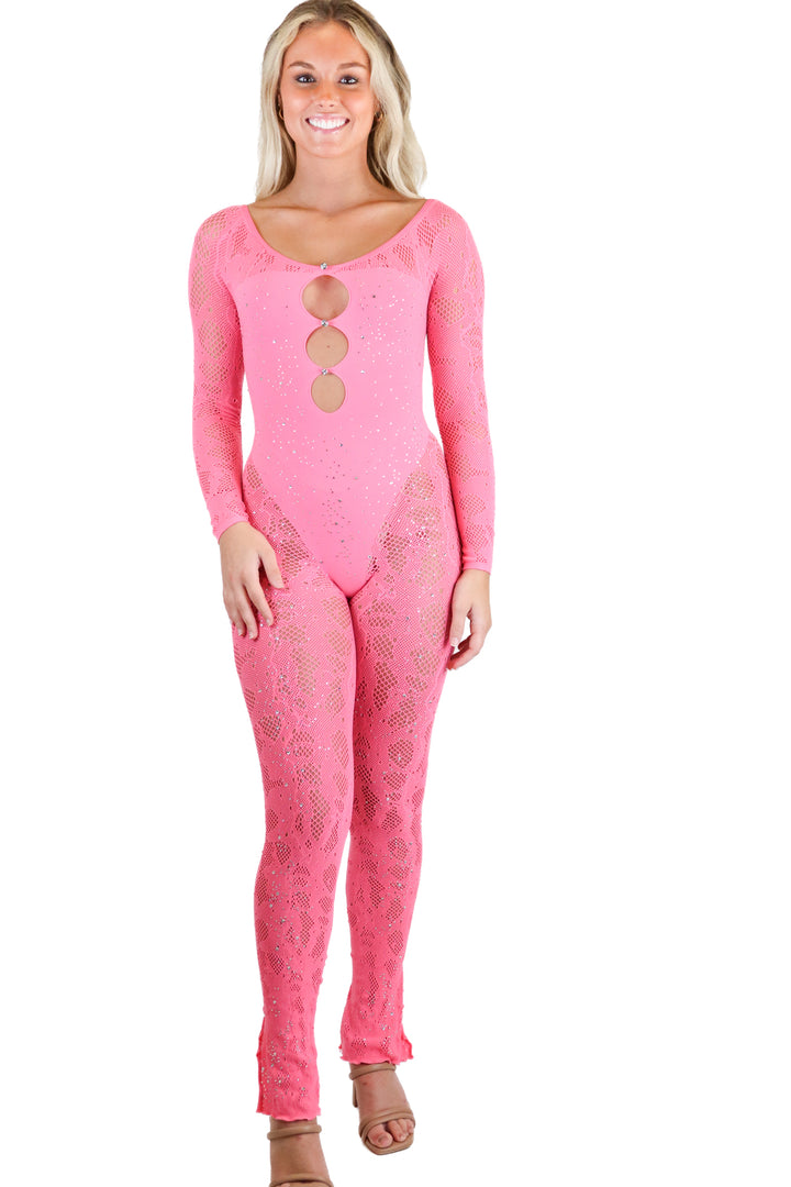 white fox neon pink mesh jumpsuit (os)