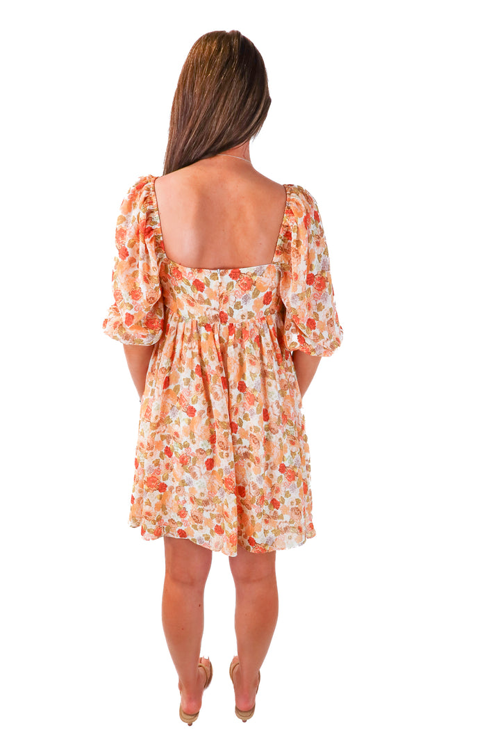 storia peach/orange floral mini dress (s)