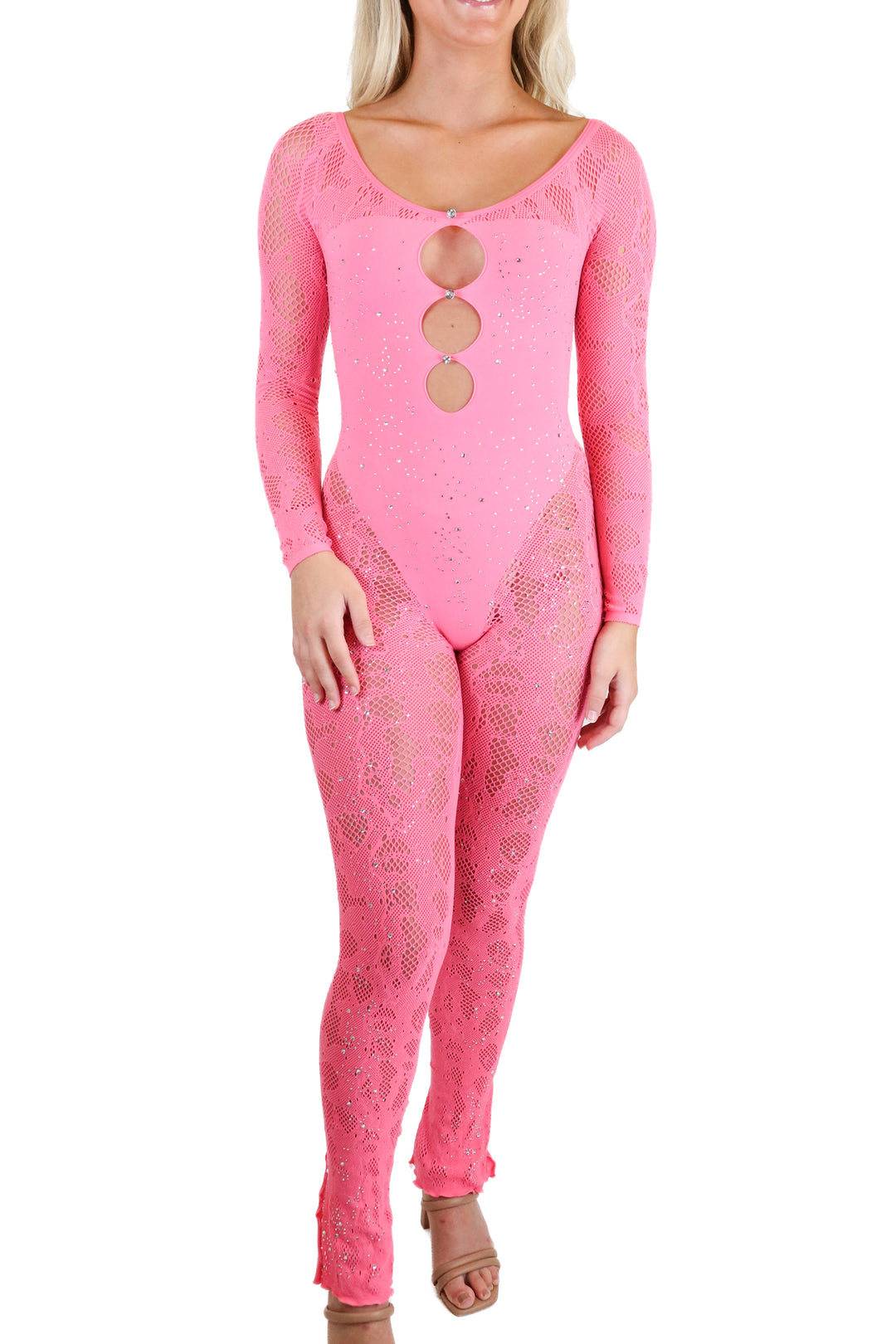 white fox neon pink mesh jumpsuit (os)