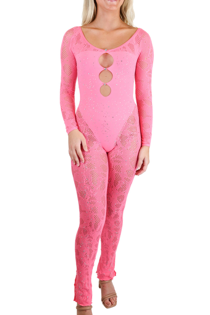 white fox neon pink mesh jumpsuit (os)