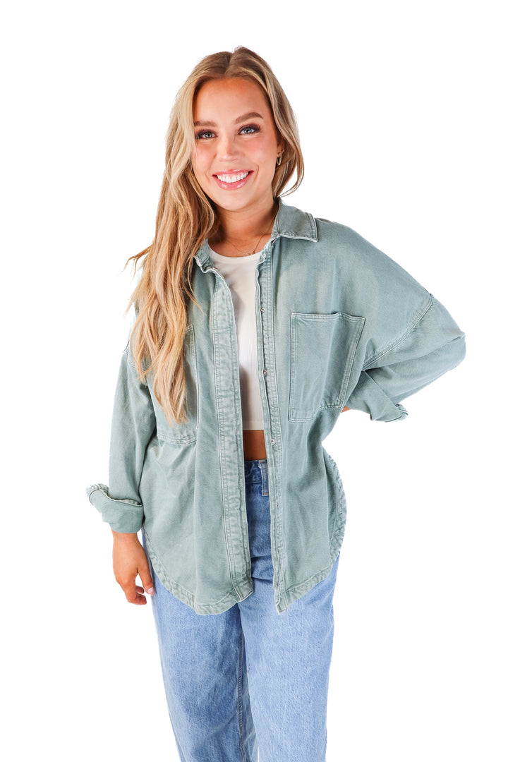 SOLD: zara green denim shacket (L)