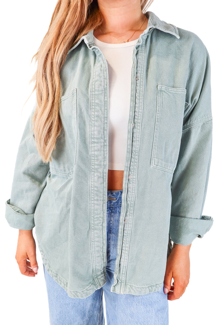 SOLD: zara green denim shacket (L)