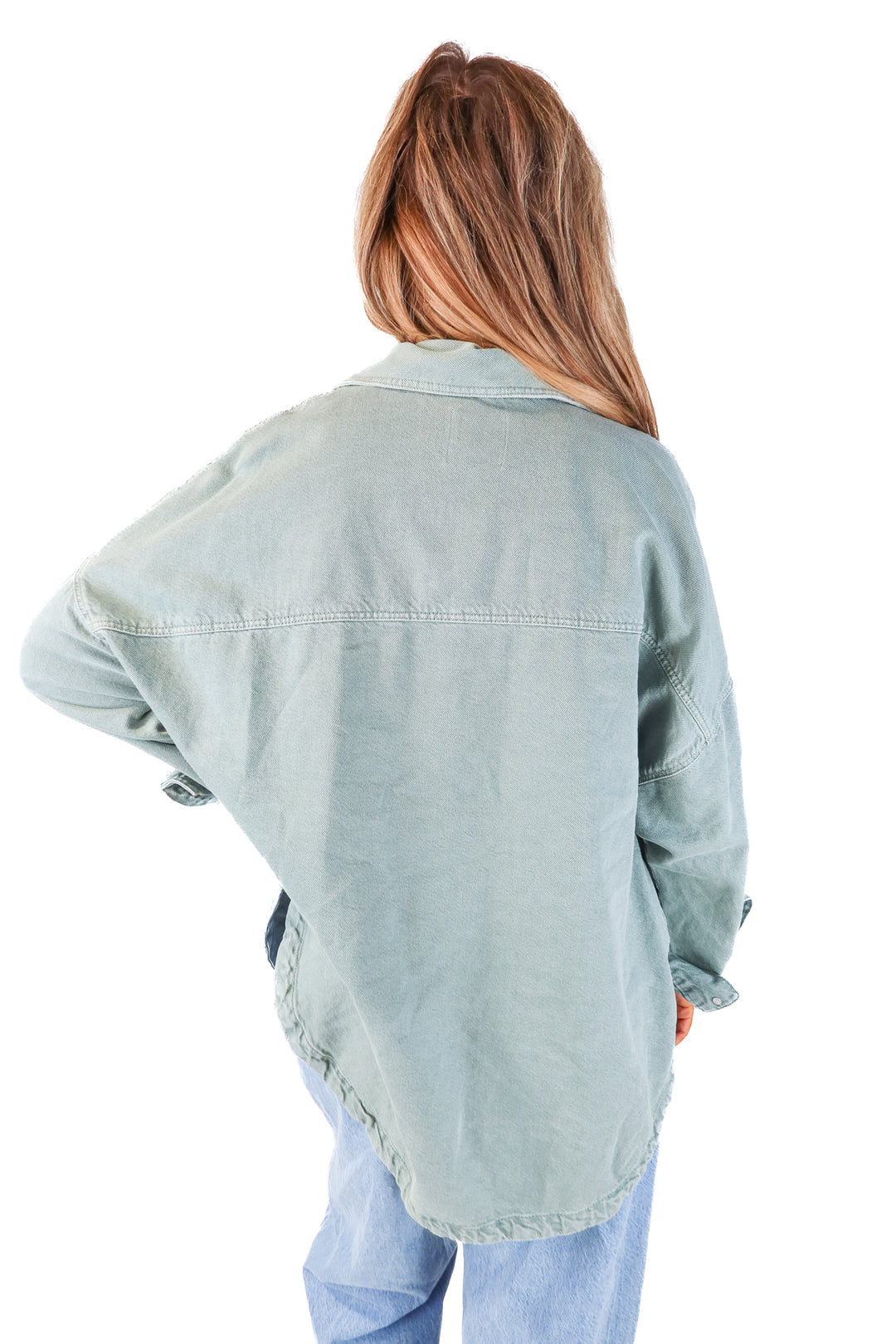 SOLD: zara green denim shacket (L)
