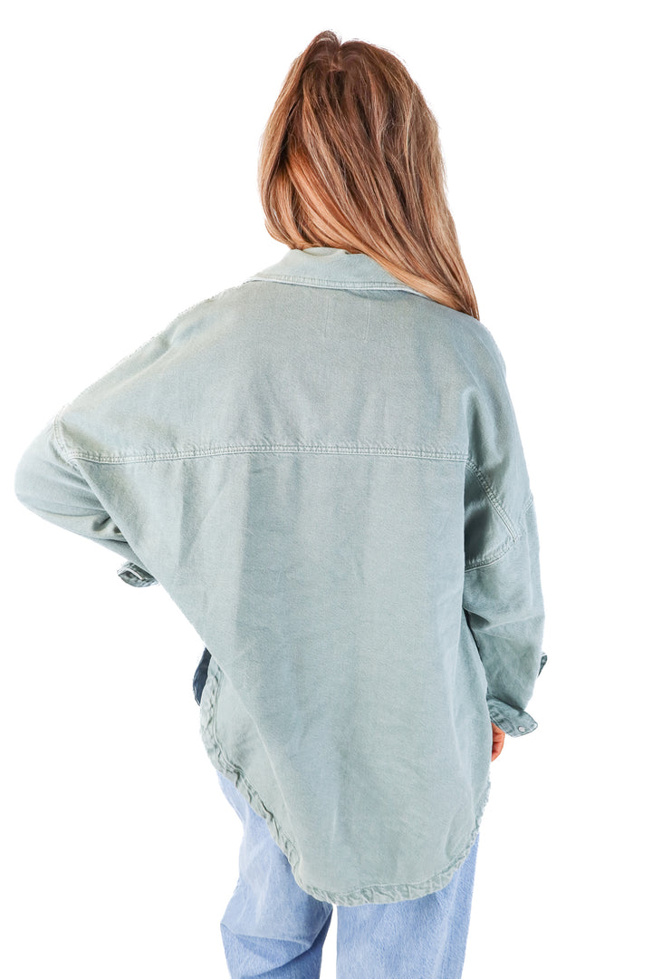 SOLD: zara green denim shacket (L)