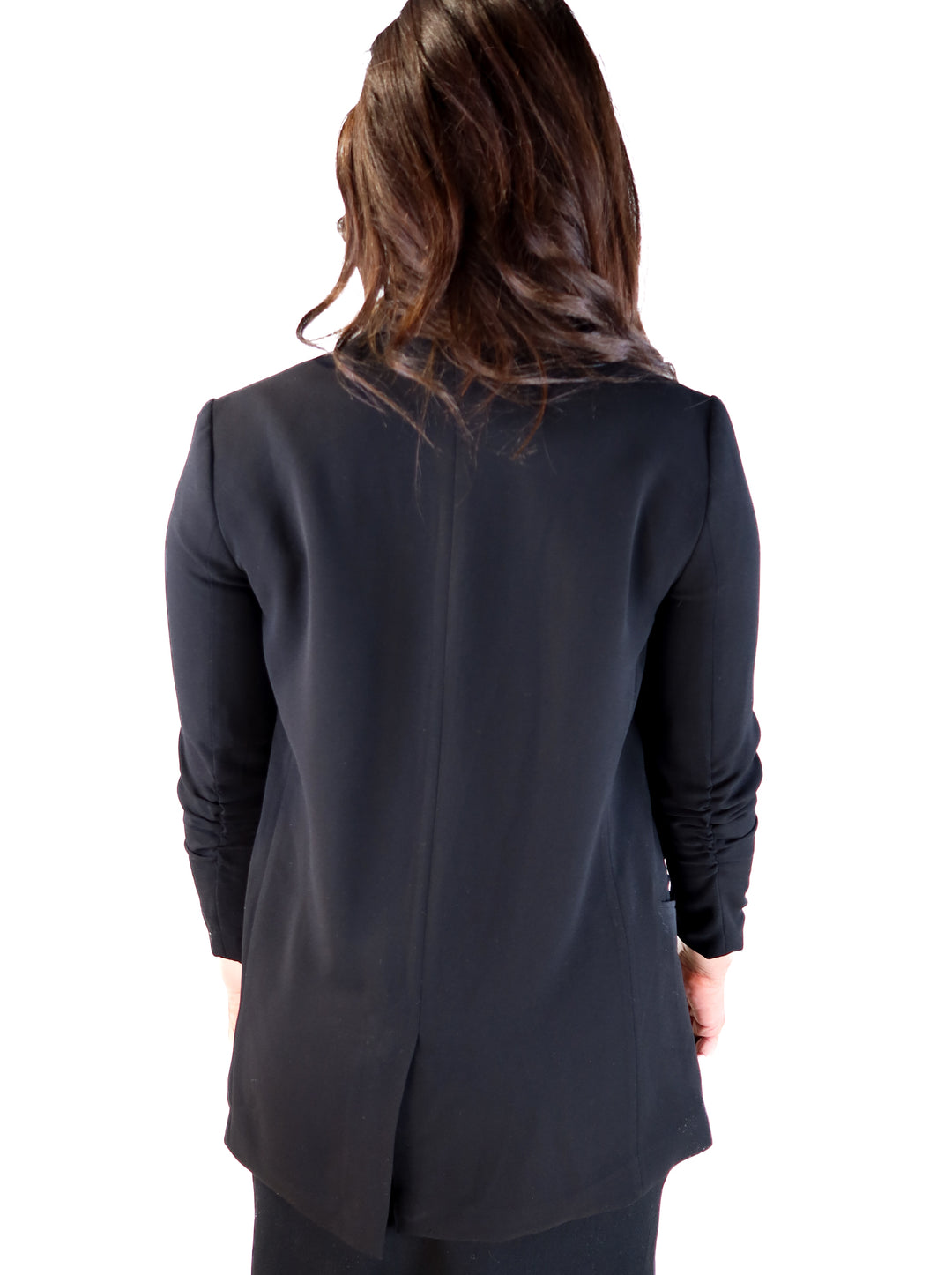 H&M black open blazer with ruched sleeves (6)