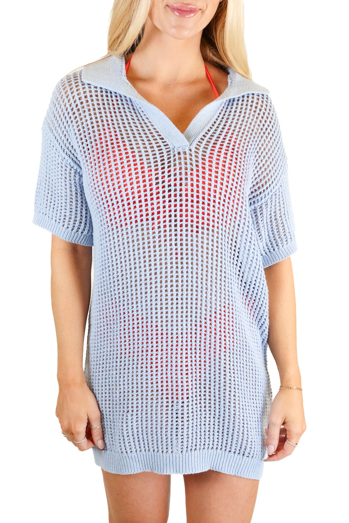 Lelis Baby Blue Knit Collared Shirt (S)