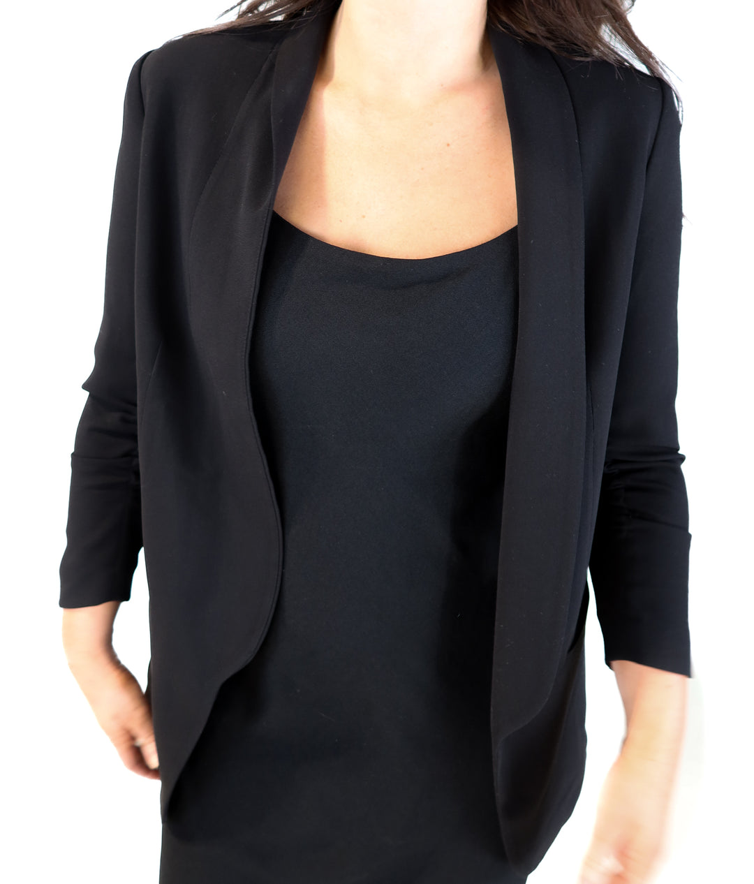 H&M black open blazer with ruched sleeves (6)
