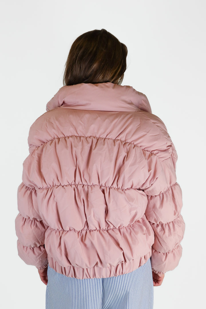 Princess Polly light pink puffer jacket (S; retail $120)