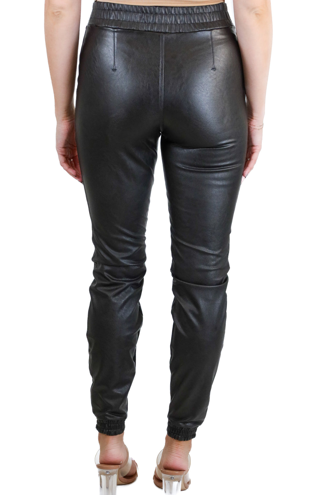 spanx black faux leather joggers (xs)