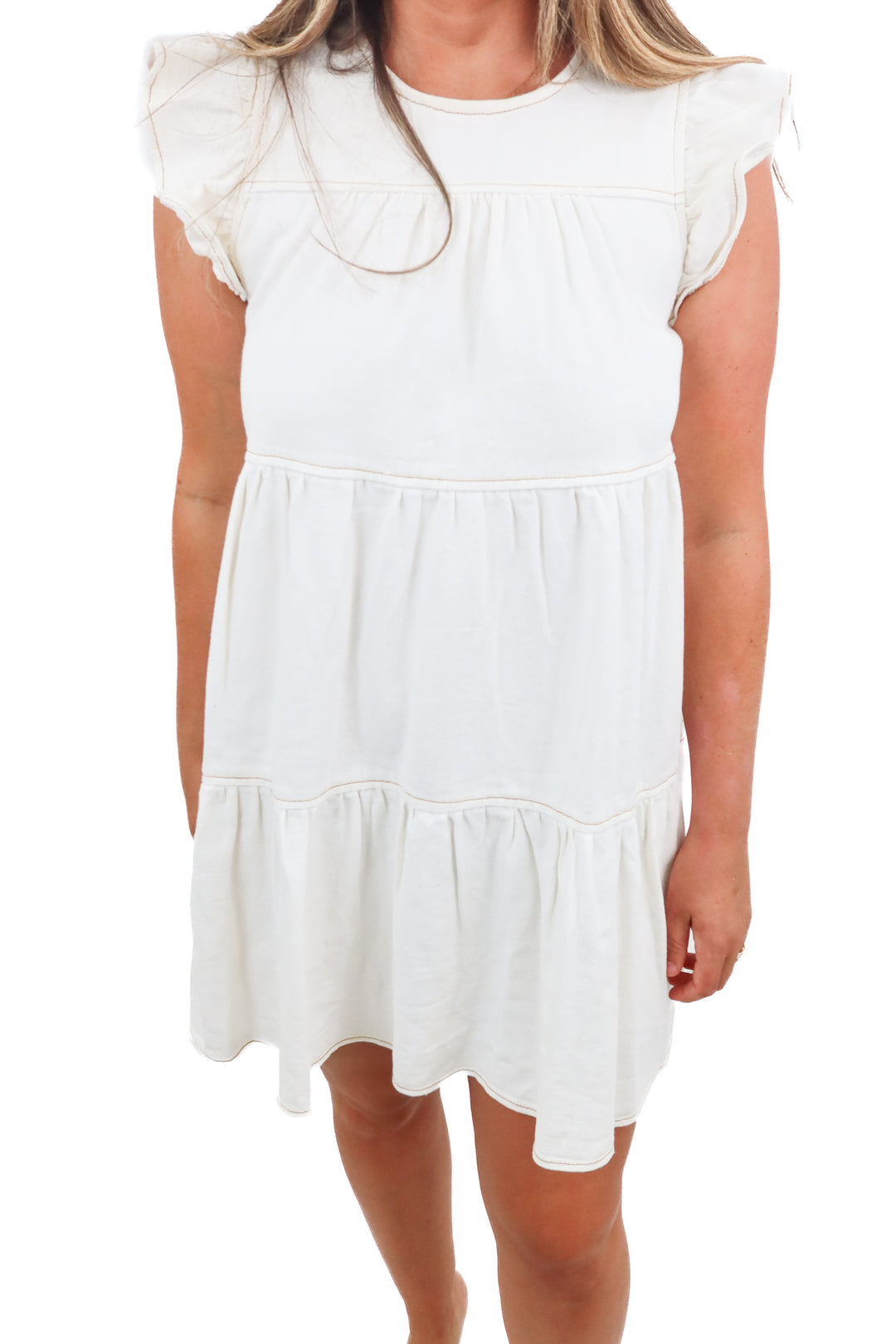 altard state white denim ruffle dress (s; retail $84)
