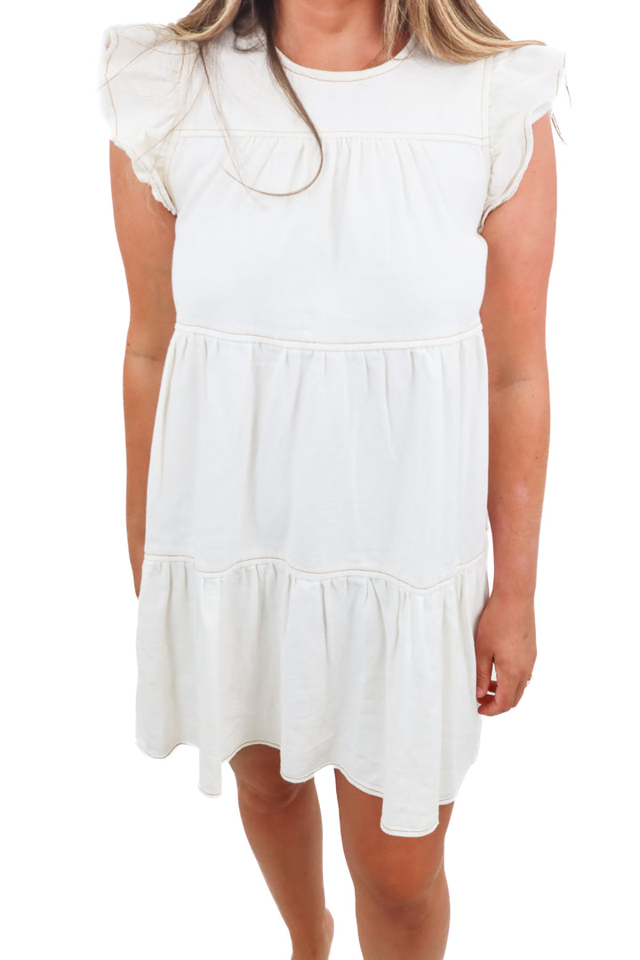 altard state white denim ruffle dress (s; retail $84)