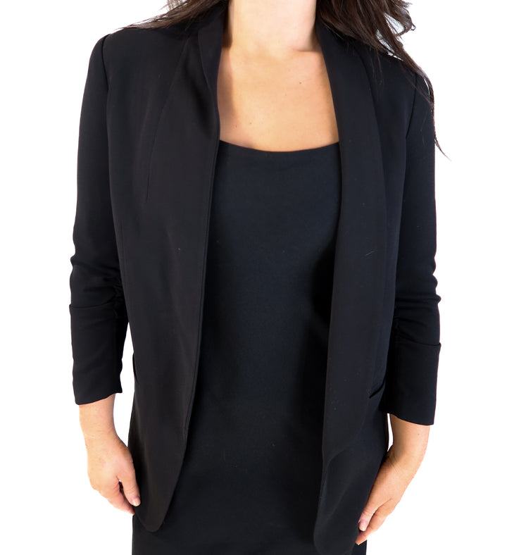 H&M black open blazer with ruched sleeves (6)