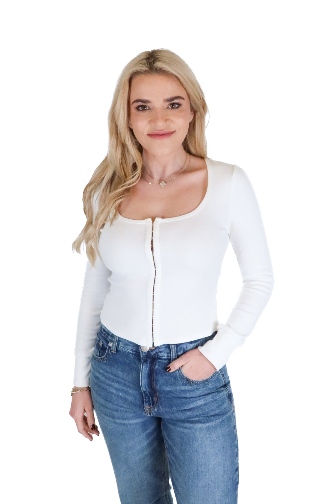 Vici White Ribbed Long Sleeve Top (S; retail $58)
