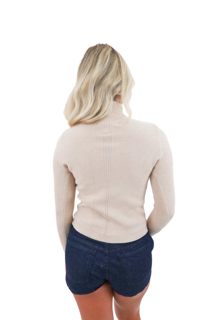 house of harlow tan knit mock neck sweater (s)
