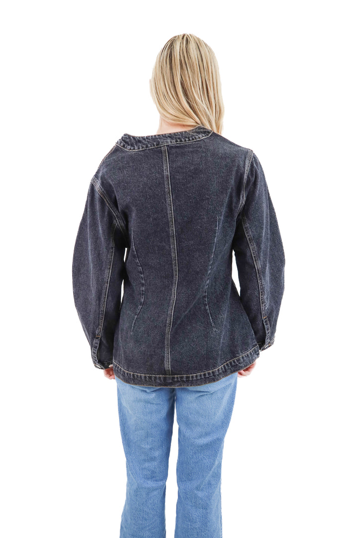 VRG grl black denim jacket nwt (6; retail $199)
