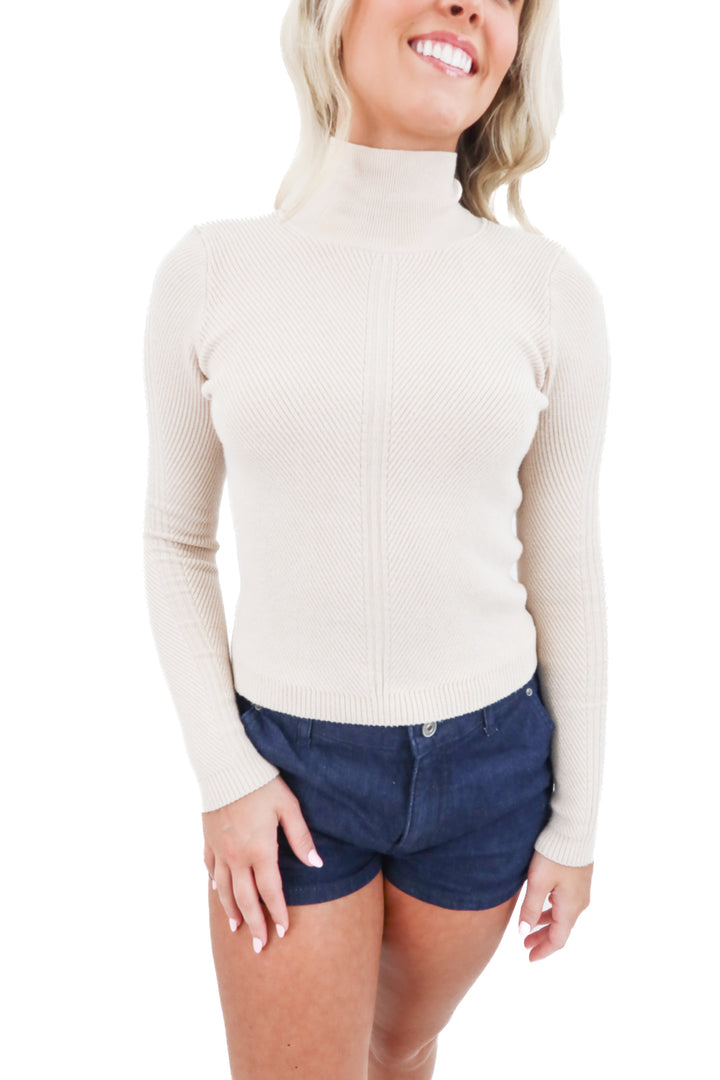 house of harlow tan knit mock neck sweater (s)