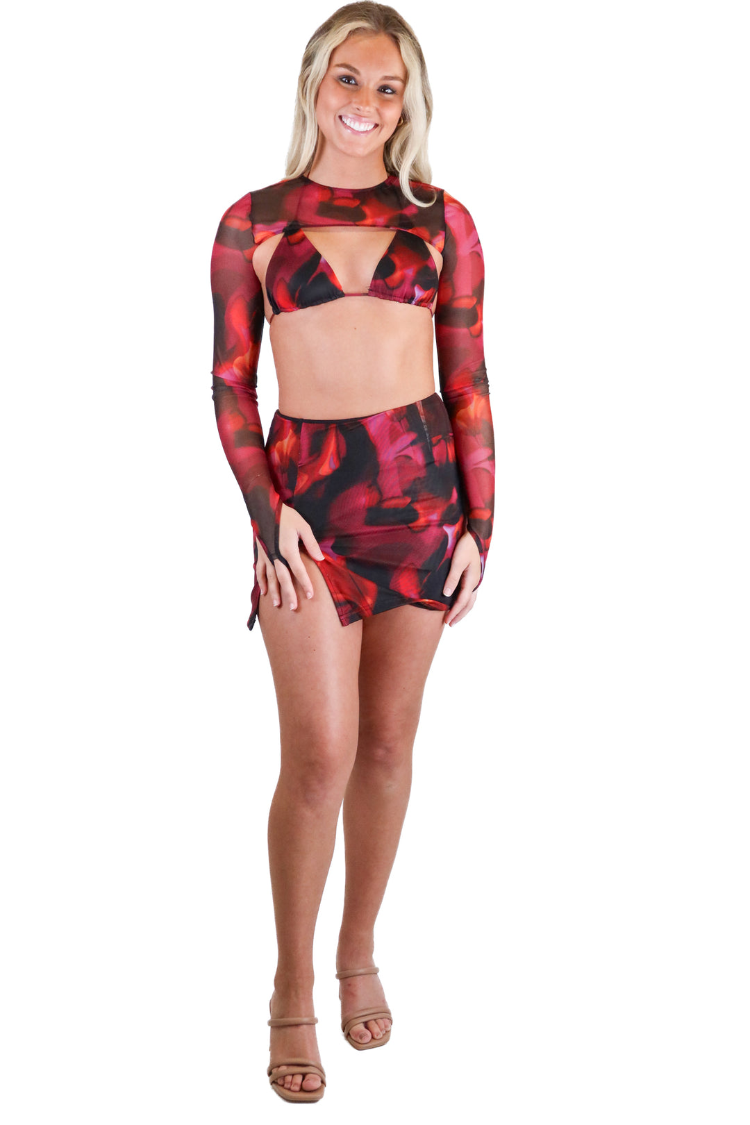 white fox printed mesh set (xs) NWT
