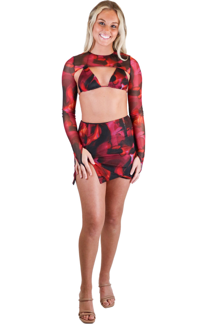 white fox printed mesh set (xs) NWT