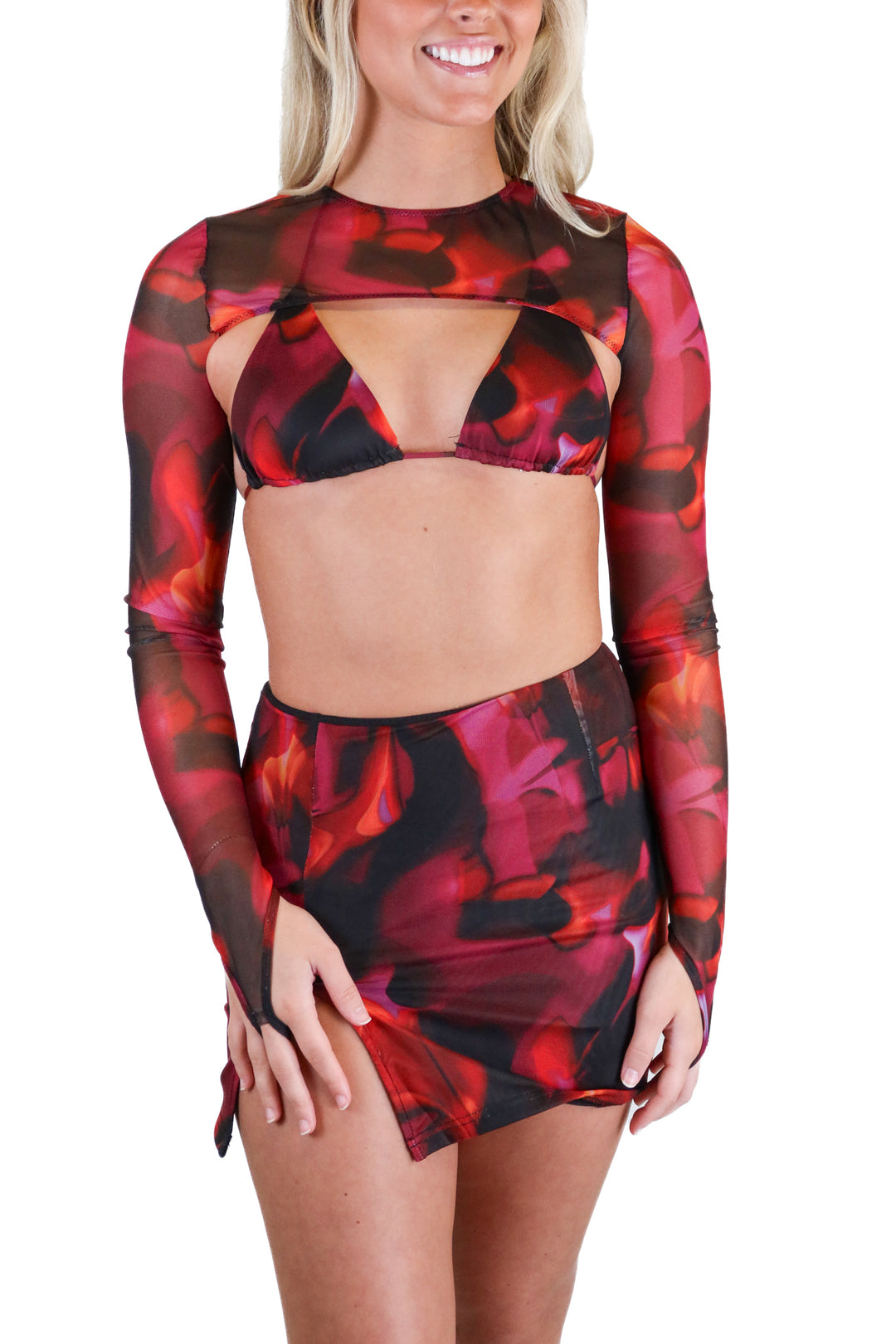 white fox printed mesh set (xs) NWT