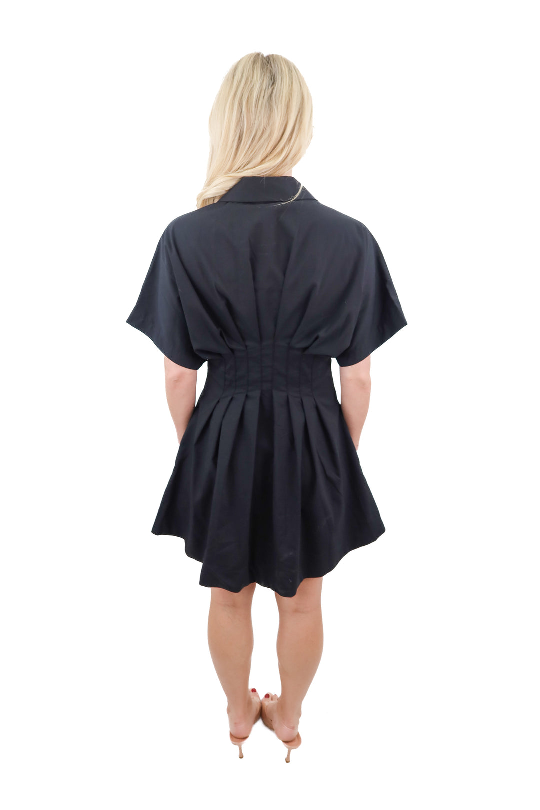 Exquise black button mini short sleeve dress (XS)