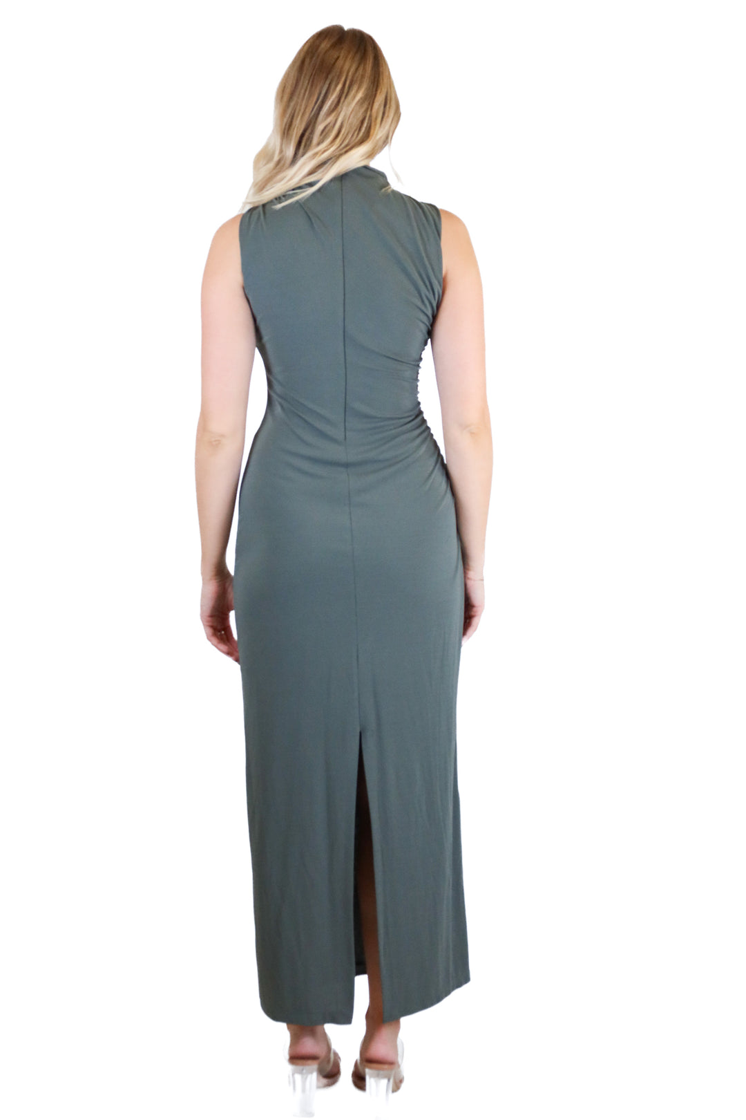 zara sage green mock neck maxi dress (m)
