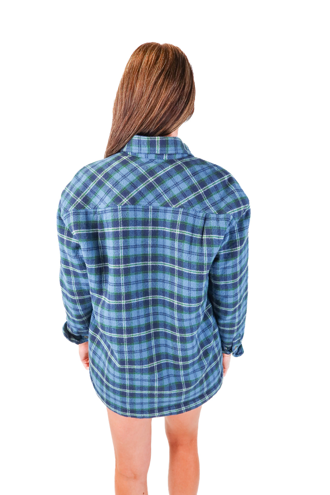 Aritzia tna blue/green oversized flannel jacket (1)