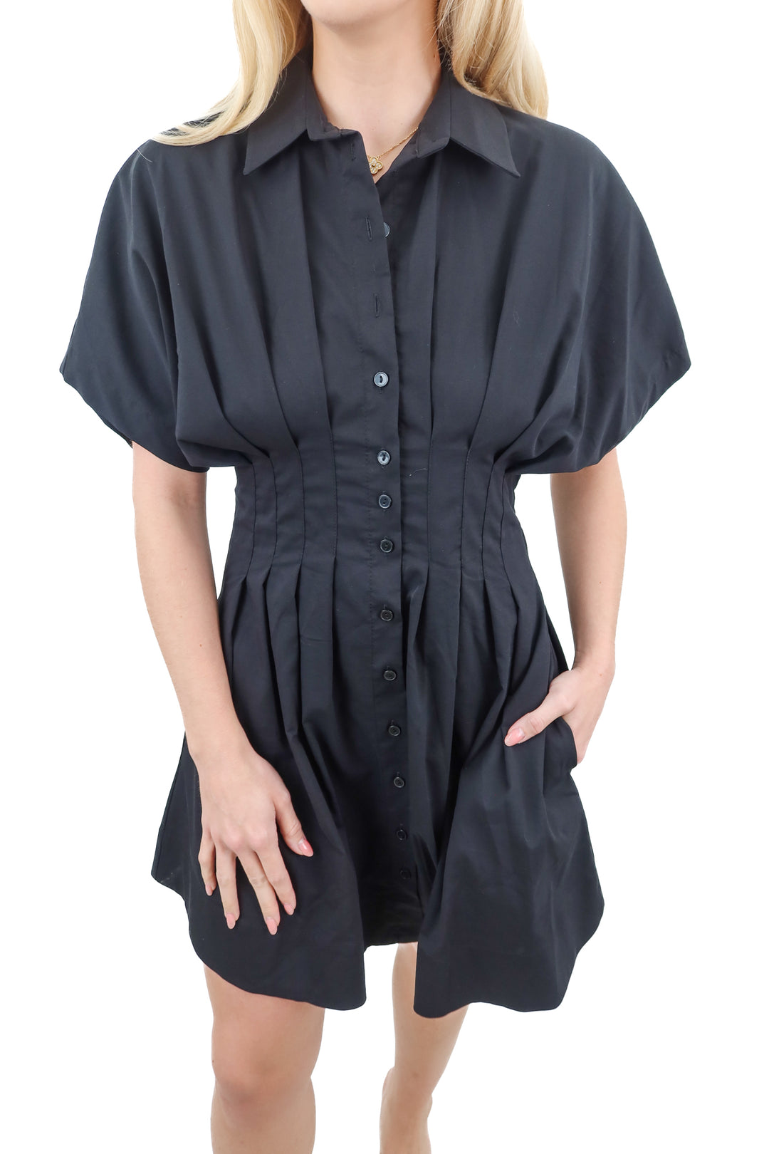 Exquise black button mini short sleeve dress (XS)