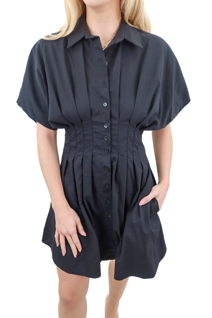 Exquise black button mini short sleeve dress (XS)