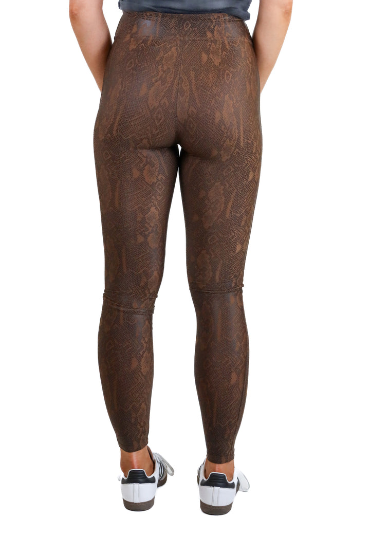 spanx brown faux leather snakeskin leggings (xs)