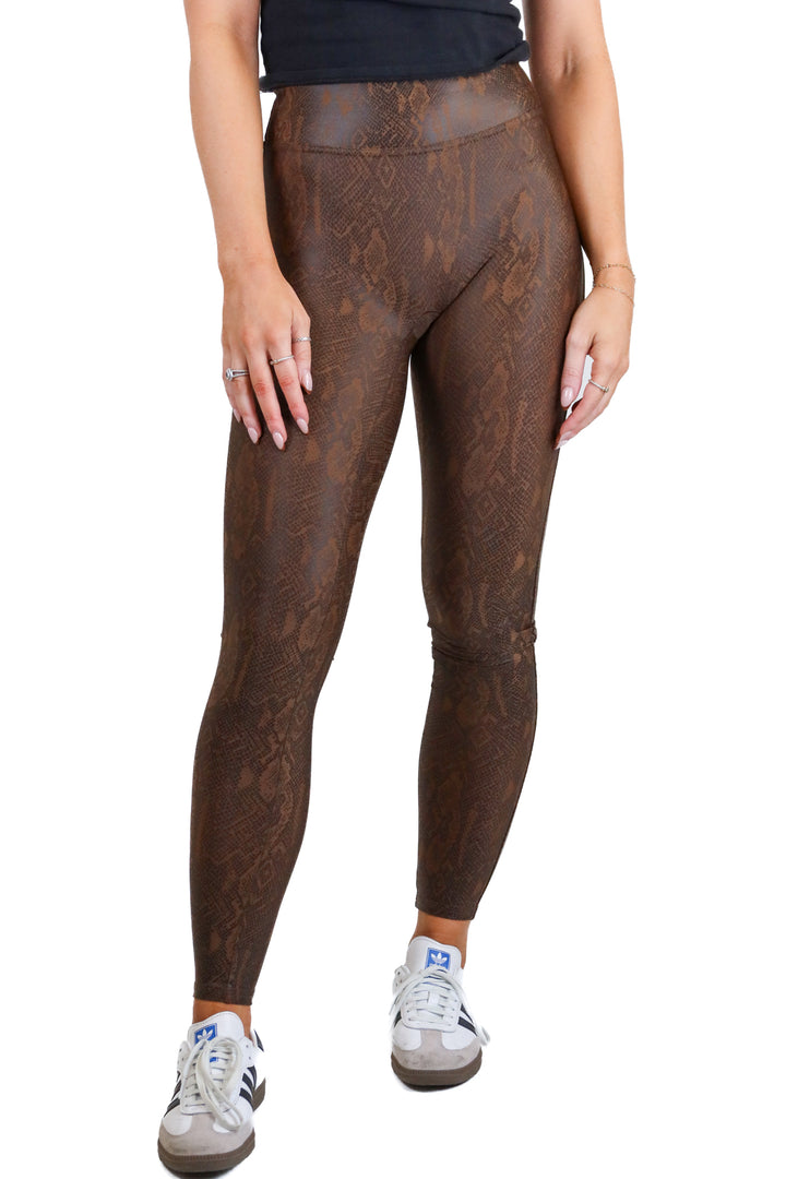 spanx brown faux leather snakeskin leggings (xs)