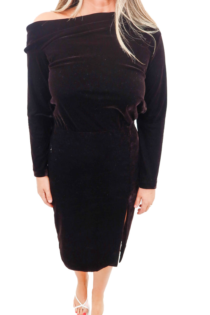 Theory Off-The-Shoulder Velvet Midi-Dress (8; retail $595)